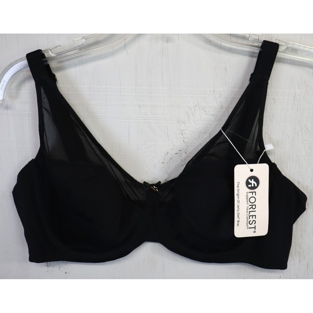Forlest Black Padded Lace Comfort‎ Bra, Wide Straps Size 85D (30D) Jelly Gel